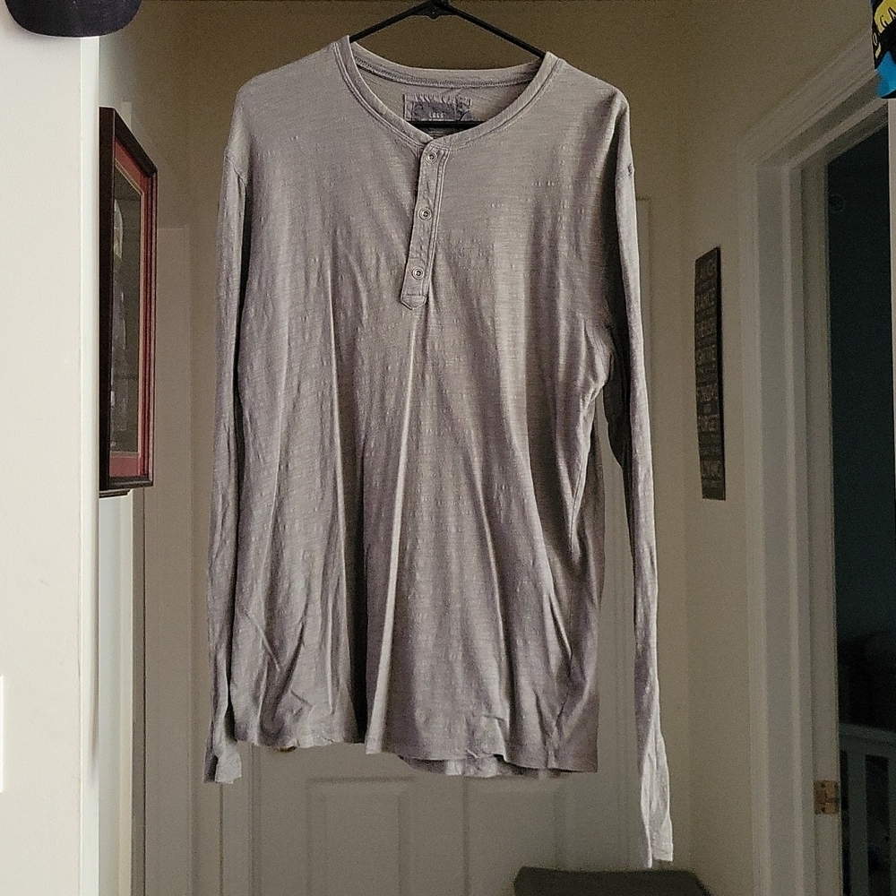 H&M LOGG XL Gray Henley Long Sleeve Minimalist Casual Basic Tee